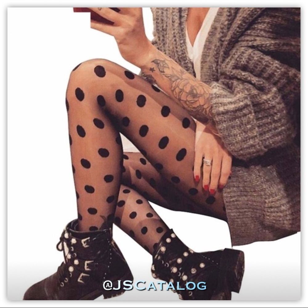 🖤 Large Polka Dots Sheer Pantyhose OS - Picture 2 of 5
